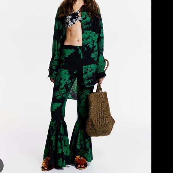 *LAST CHANCE* White Lotus x H&M patterned pants green and black NWT Size 4 - Picture 4 of 14